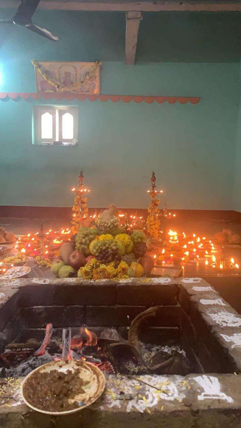 Pooja offerings and lamps