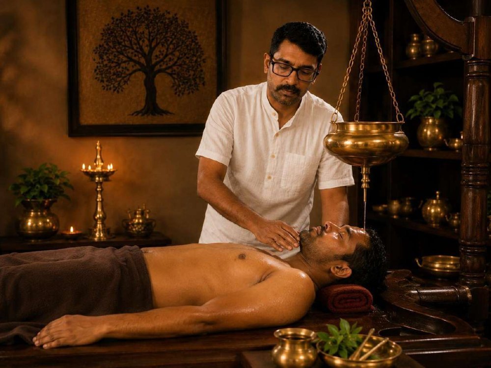 Traditional Ayurveda treatment session at Sreeguru Arulvel Siddamarma Ayurveda Ashrama